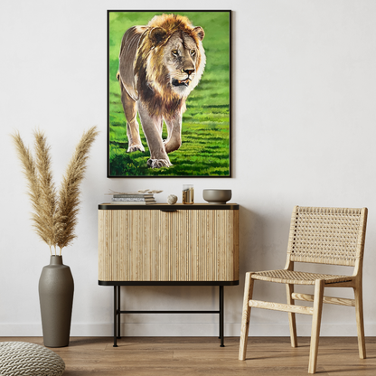 Primal Elegance: Lion's Stroll on the Meadow