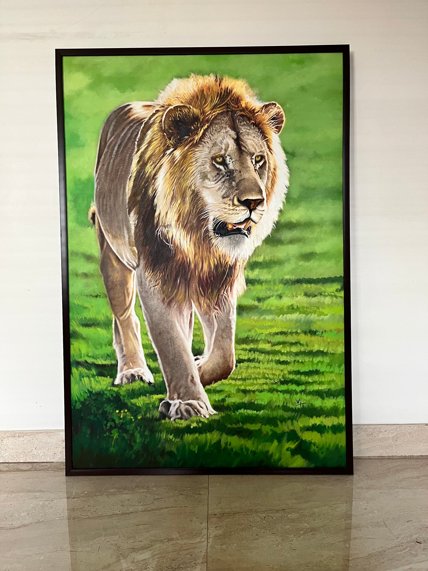 Primal Elegance: Lion's Stroll on the Meadow